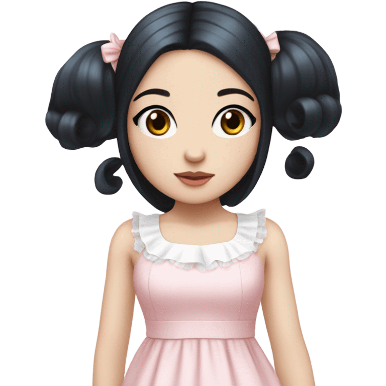 sweet lolita straight black hair blue eyes white skin light pink dress emoji