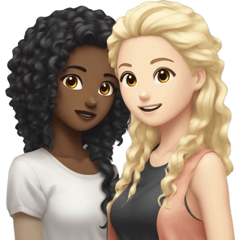 One girl withe bleck curly hair and another girl with straight blonde hair anime  emoji