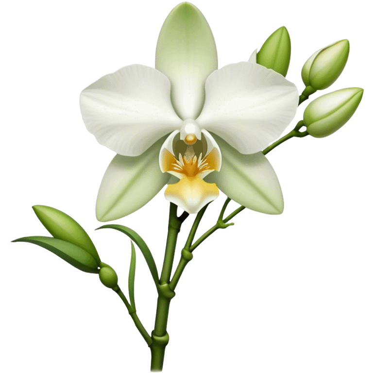 single white Dendrobium Orchid flower, stem emoji