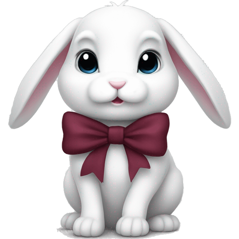 Cute white bunny with a big burgundy bow. Grey eyes emoji