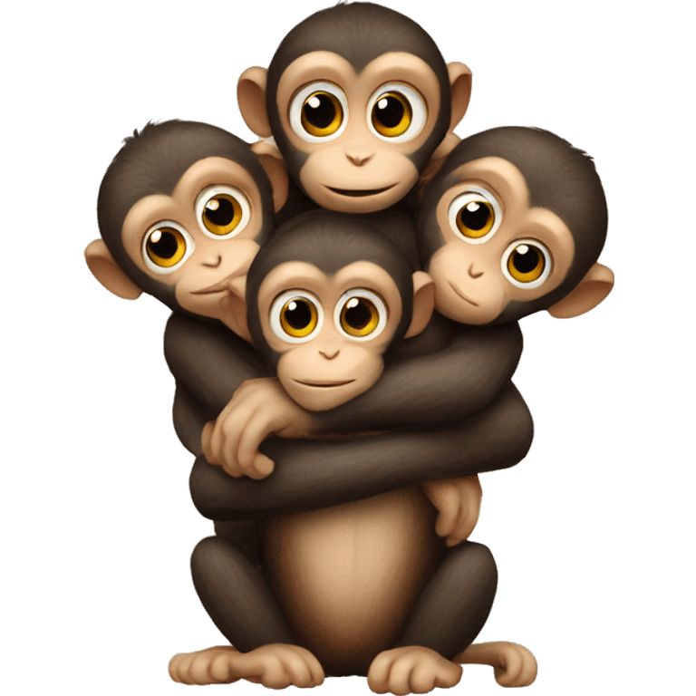 three baby monkeys hugging  emoji