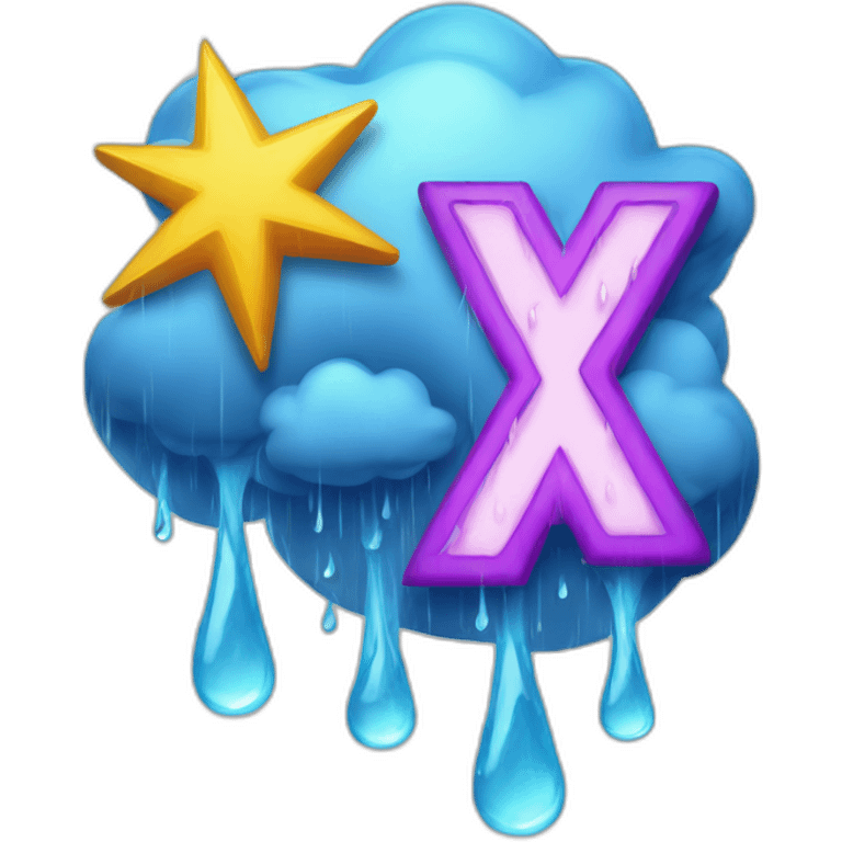 The letter X with rain drop lightning weather emoji