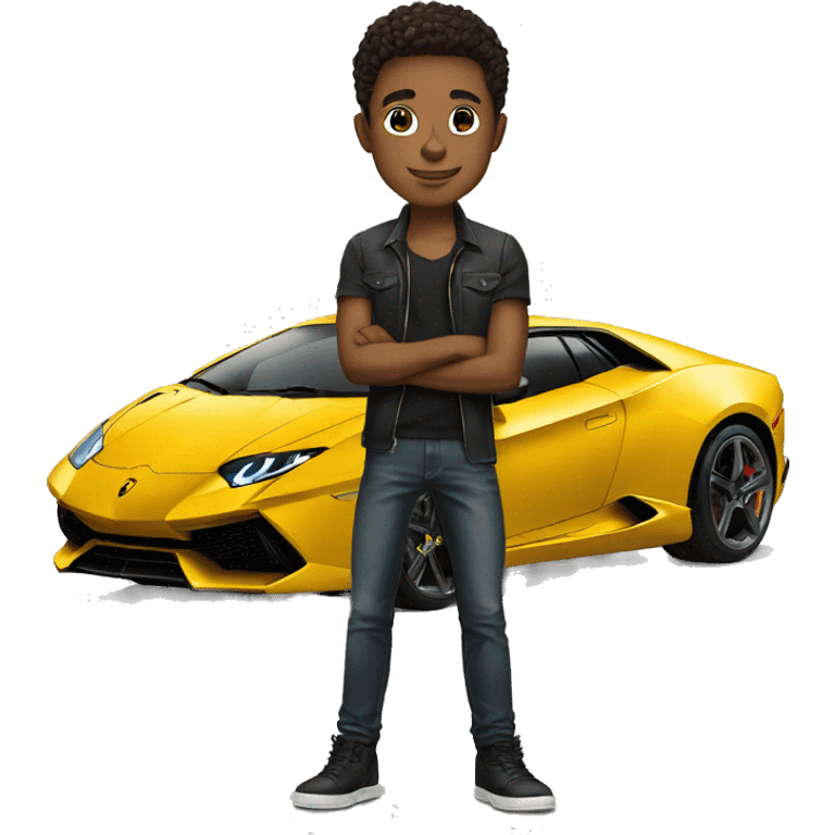 A handsome boy stand with lamborghni emoji