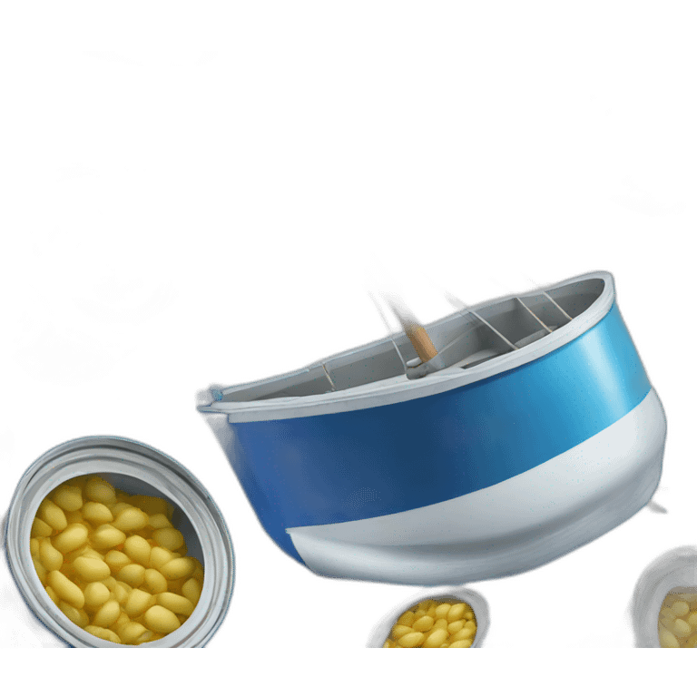 realistic can of tuna fish sowing the blue shape of a sailling boat on a sea background emoji