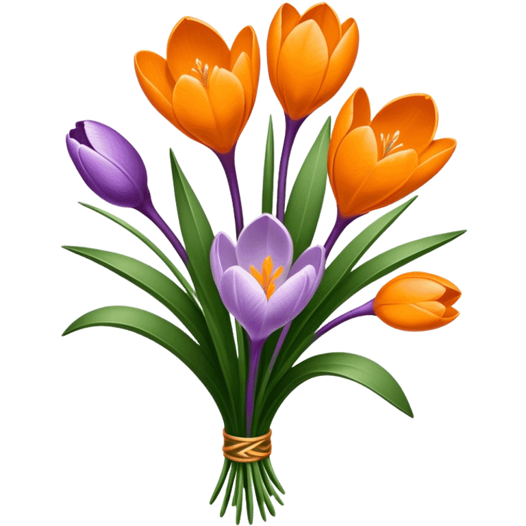 luxuriant, bouquet Crocus Orange, stem, leaf emoji