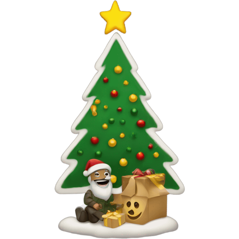 a mason enjoing near to a chrismas tree emoji