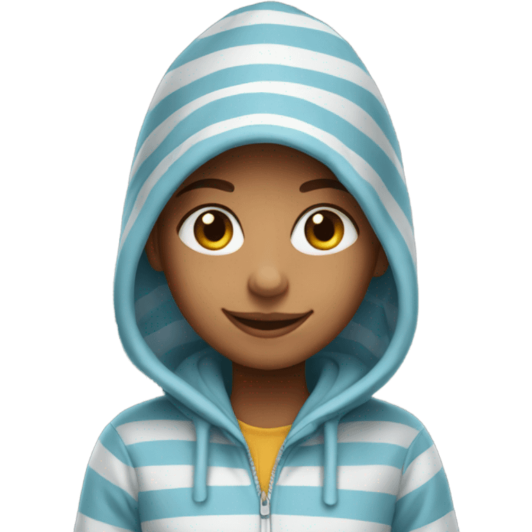 smiling girl with striped hoodie emoji