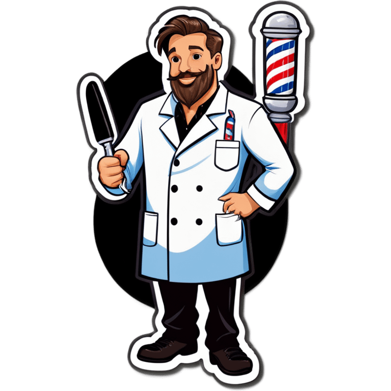 Cartoon barber pole with lab coat & arms & feet emoji