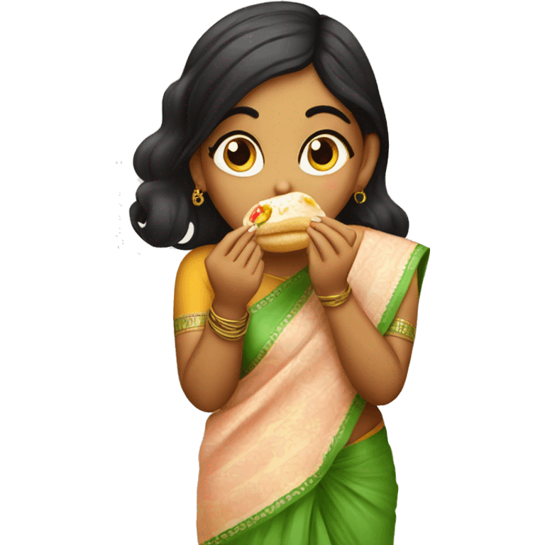 Desi indian girl eating pani puri, wearing shal emoji