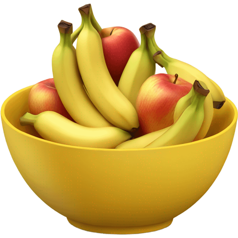 A yellow bowl filled with bananas and apples emoji