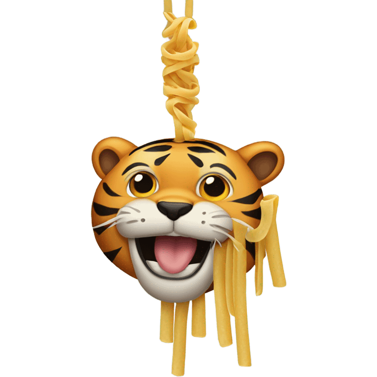 Tiger with pasta hanging out of its mouth emoji