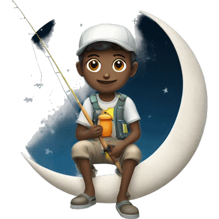 Boy on the moon while fishing emoji