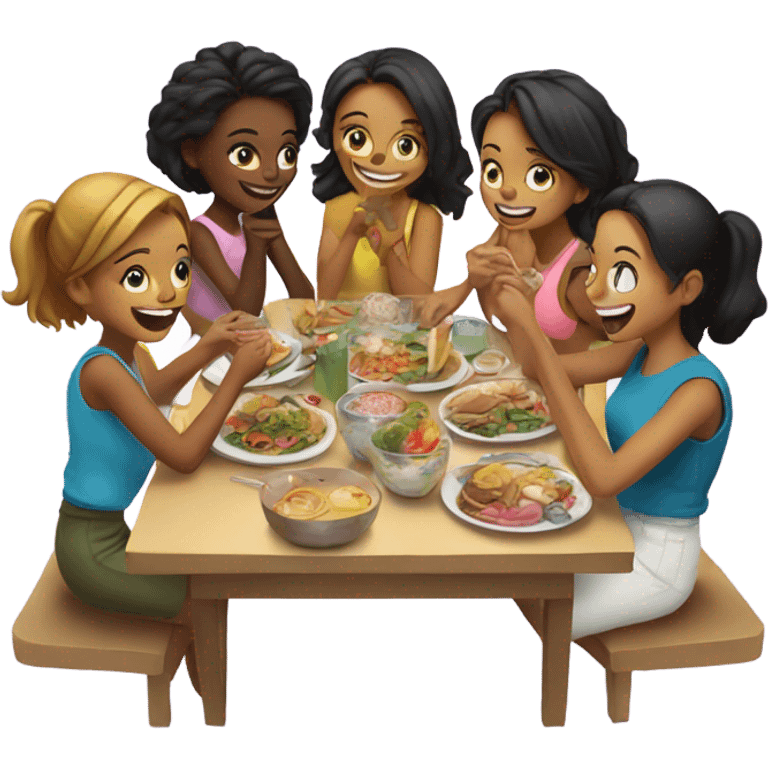 Girls enjoying food together emoji