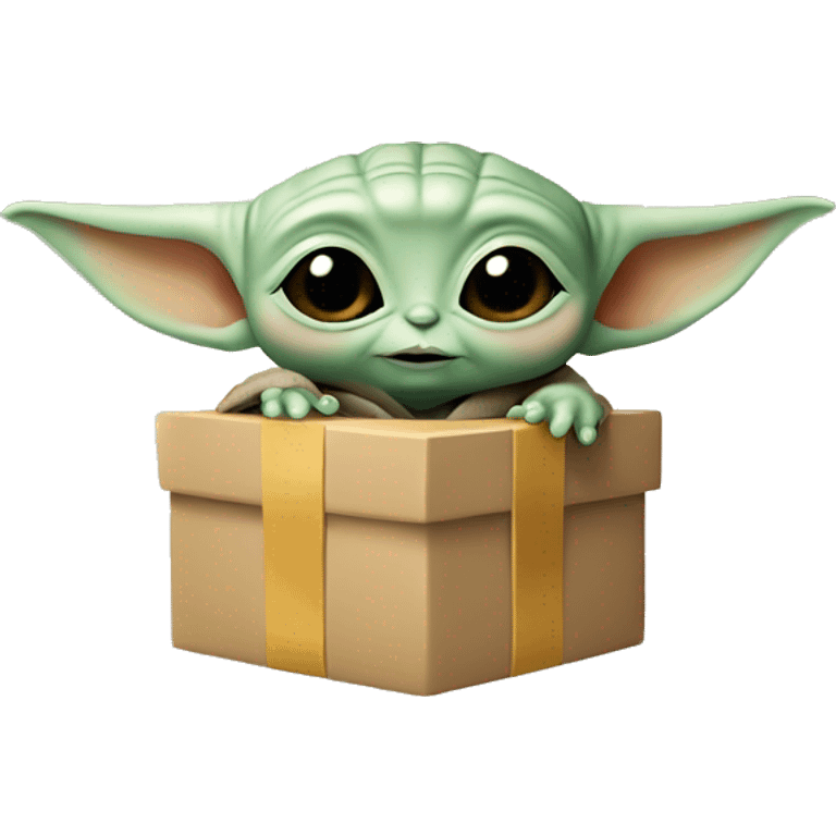 Baby Yoda holds gift box emoji