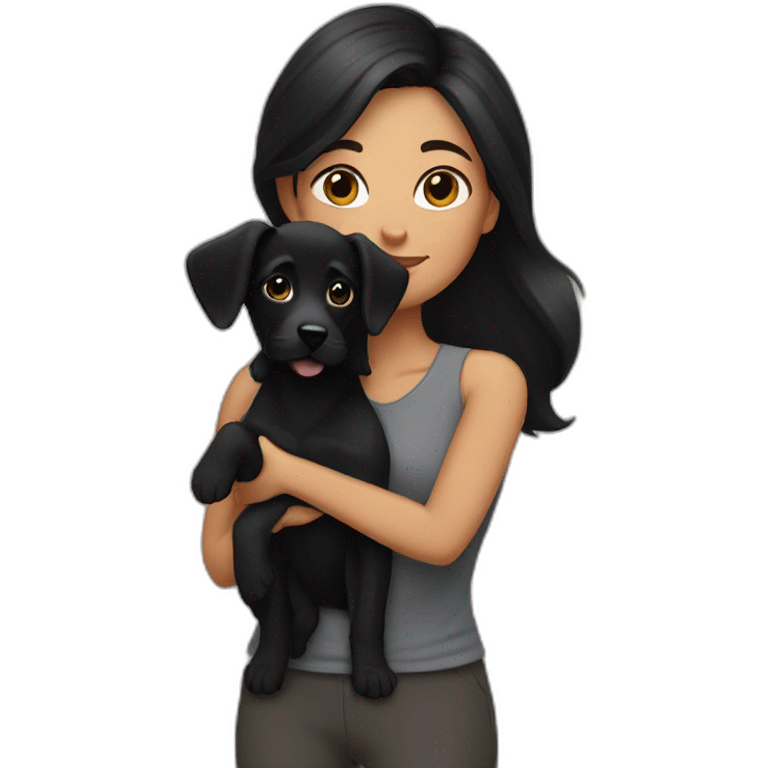 woman with dark hair and holding a all black puppy emoji