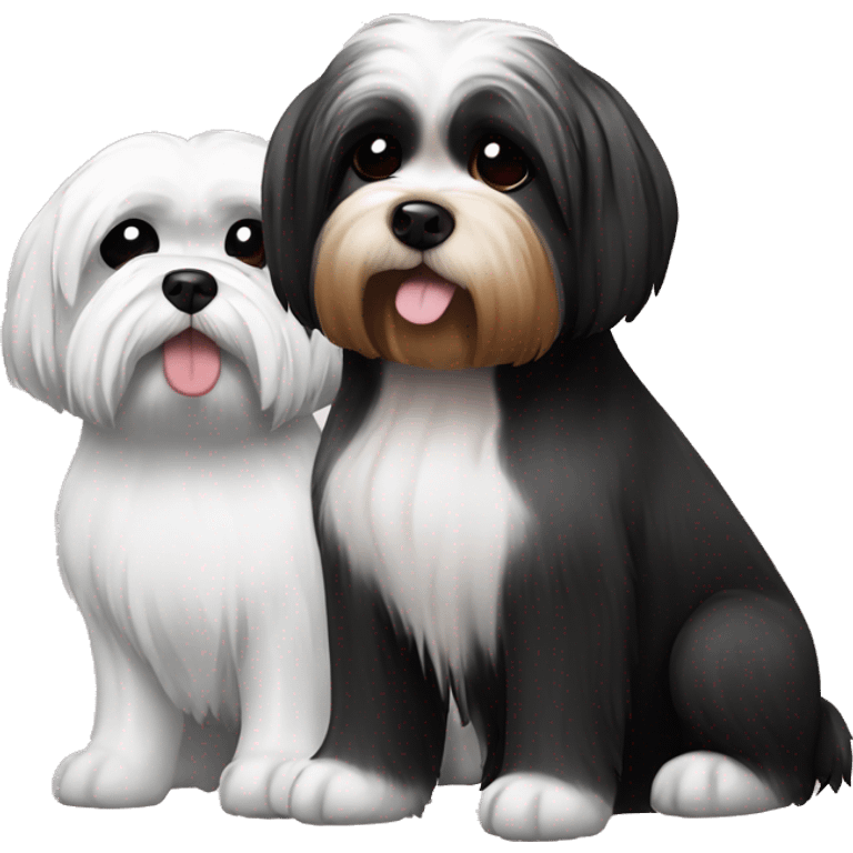 Black and white Lhasa apso dog and marron and white Lhasa apso couple emoji