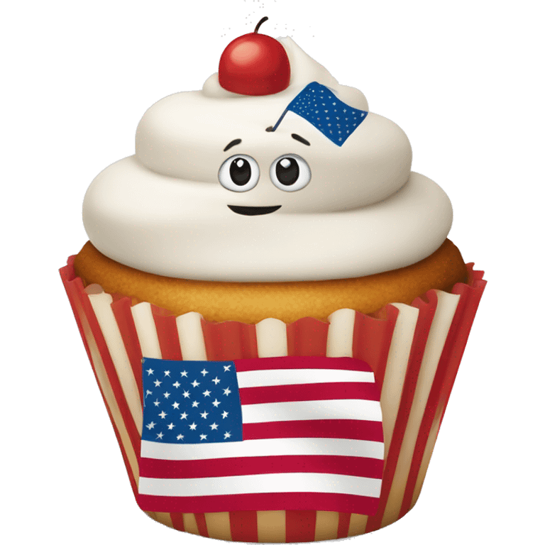 Happy cupcake with an American flag emoji