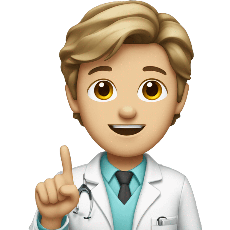 Dentist, white, brown hair, pointing emoji