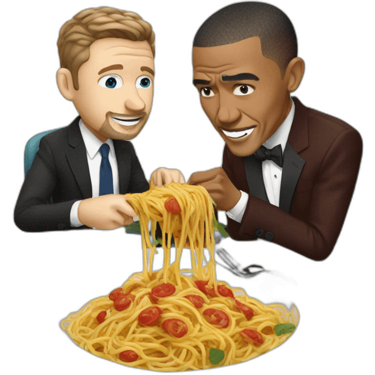 Justin Timberlake eating spaghetti with Barack Obama emoji