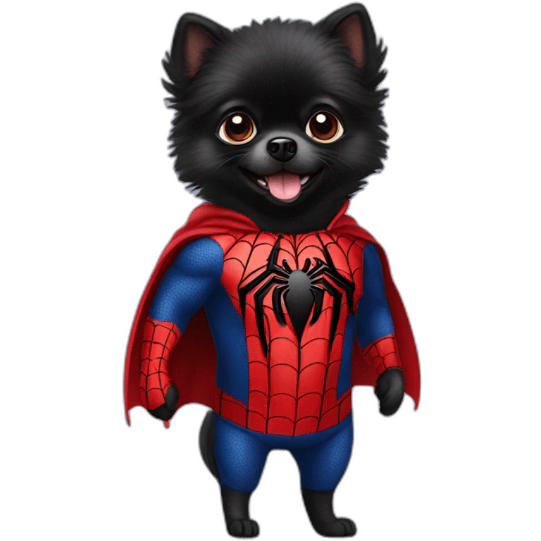 Black Pomeranian dressed as spiderman emoji