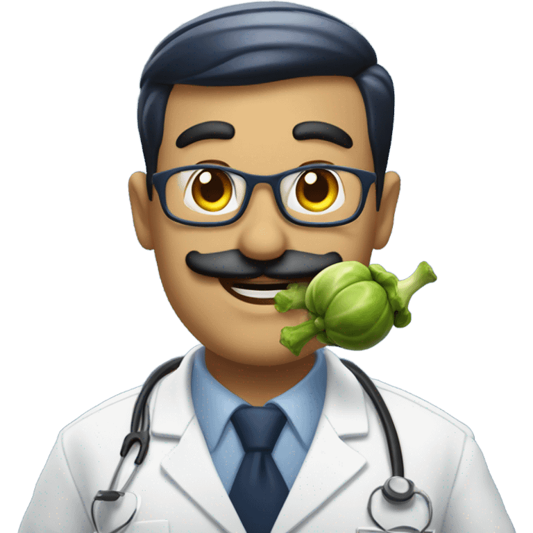 Navy doctor with moustache being goofy with Brussels sprouts  emoji