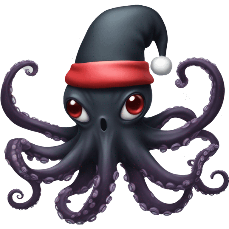 Black Alien Octopus with Santa hat emoji