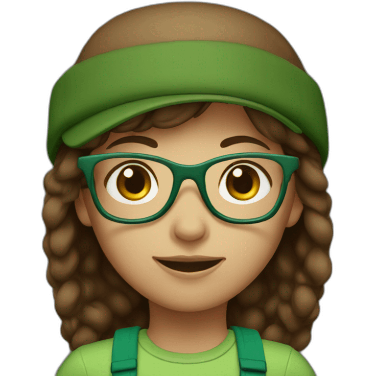 Brown haired girl with green cap and glasses emoji