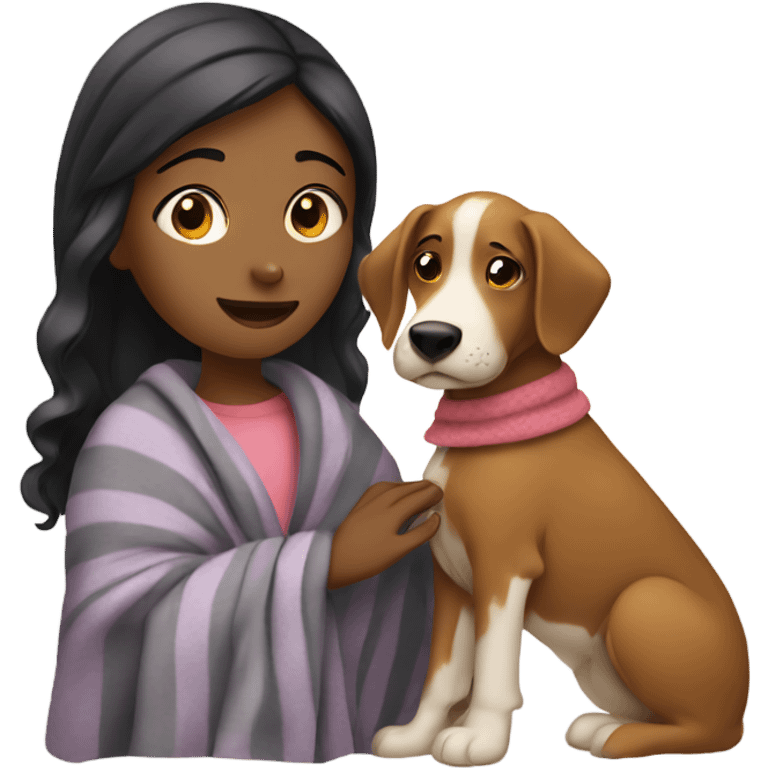 girl with a blanket petting a dog emoji