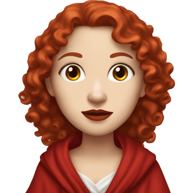 Create for me a girl with white skin, long red curly hair, red lipstick, wearing a red robe emoji