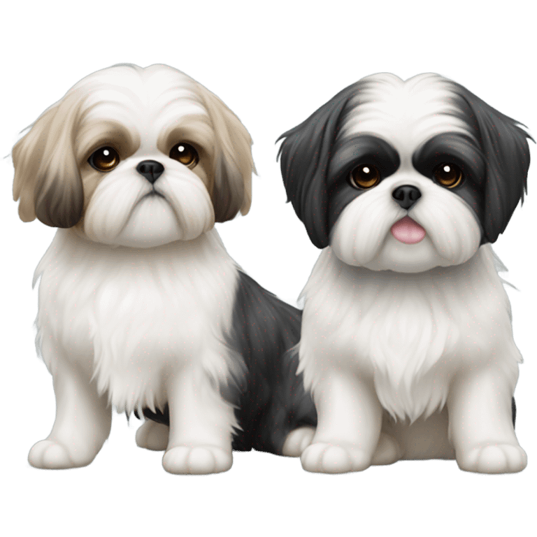 Shitz Tzu Beautiful two big faces black and white Puppies emoji