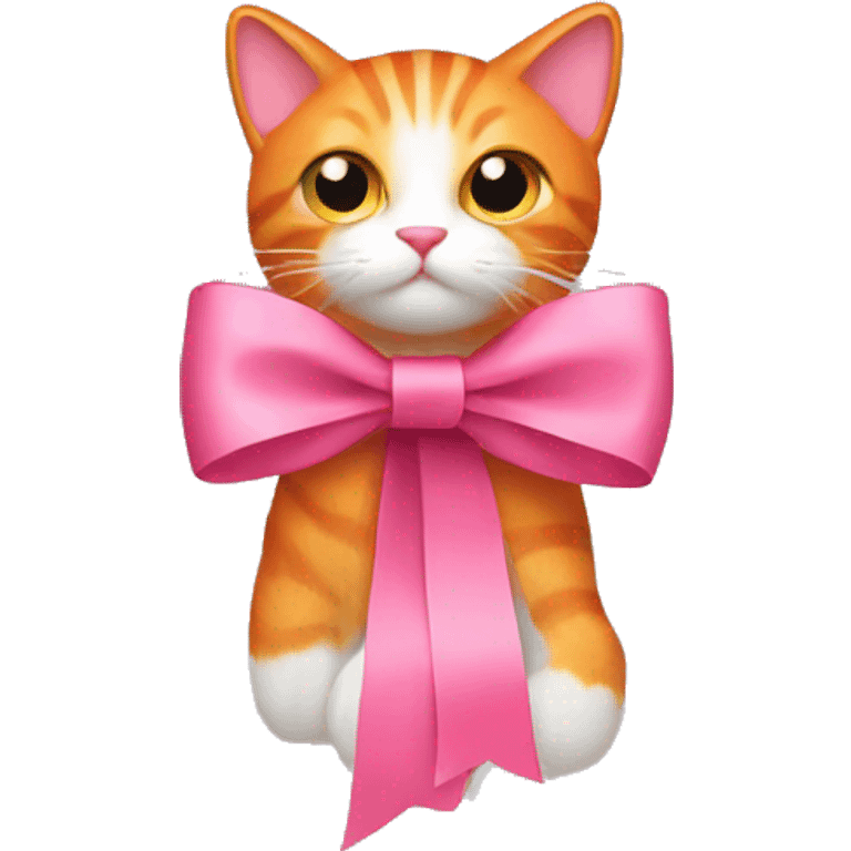 Pink bow ribbon with orange cat emoji