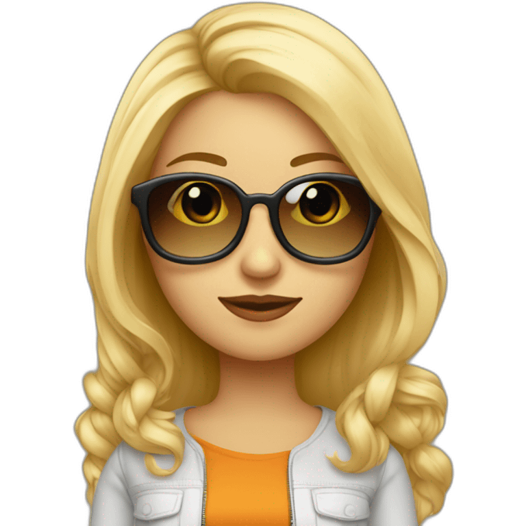 Mujer rubia pelo largo y cola alta y gafas emoji