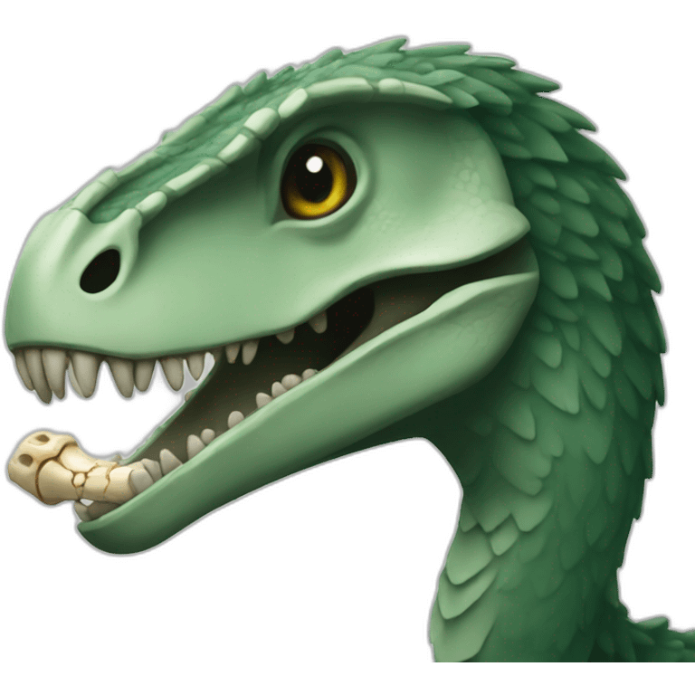 dark green raptor head holding bone emoji