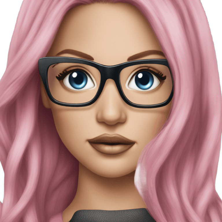 Photo Realistic khloe jenner stylish pink hair BLUE eyes and glasses elegant  emoji