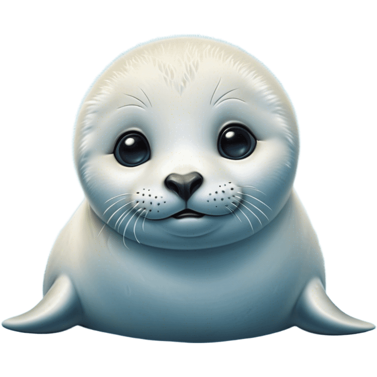 Cinematic Comical Baby Seal Portrait Emoji, Head tilted dramatically with an exaggeratedly surprised expression, featuring a round, plump body with wide, comically expressive eyes and a quirky, puckered face, Simplified yet hilariously expressive features, highly detailed, glowing with a slightly sassy polar glow, high shine, dramatic yet playful, stylized with an air of cheeky arctic mischief, soft glowing outline, capturing the essence of a meme-worthy baby seal that looks ready to give a playful side-eye into viral fame! emoji