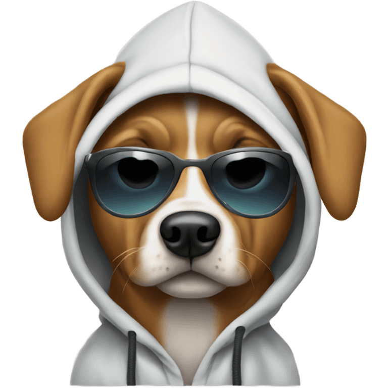 Dog wearing sunglasses and a hoodie emoji