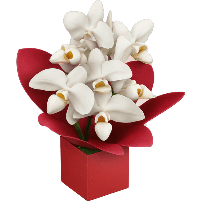 Realistic orchid bouquet 15 in a red box emoji