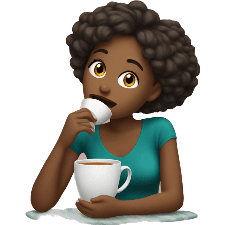 Girl haïr brown sipping tea  emoji