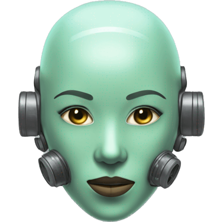 Pastel green short haired female cyborg head with respirator mask emoji