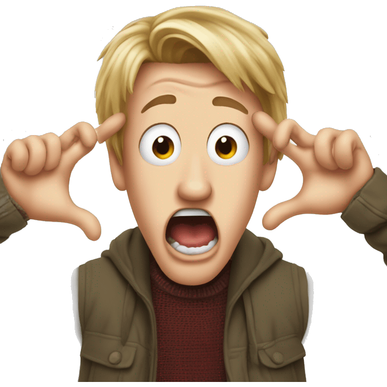 Kevin from Home Alone, putting both hands on his face and screaming of fear. emoji