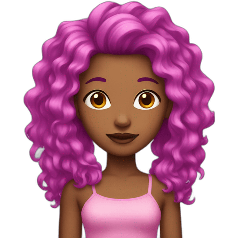 brown skin with pink and purple hair emoji