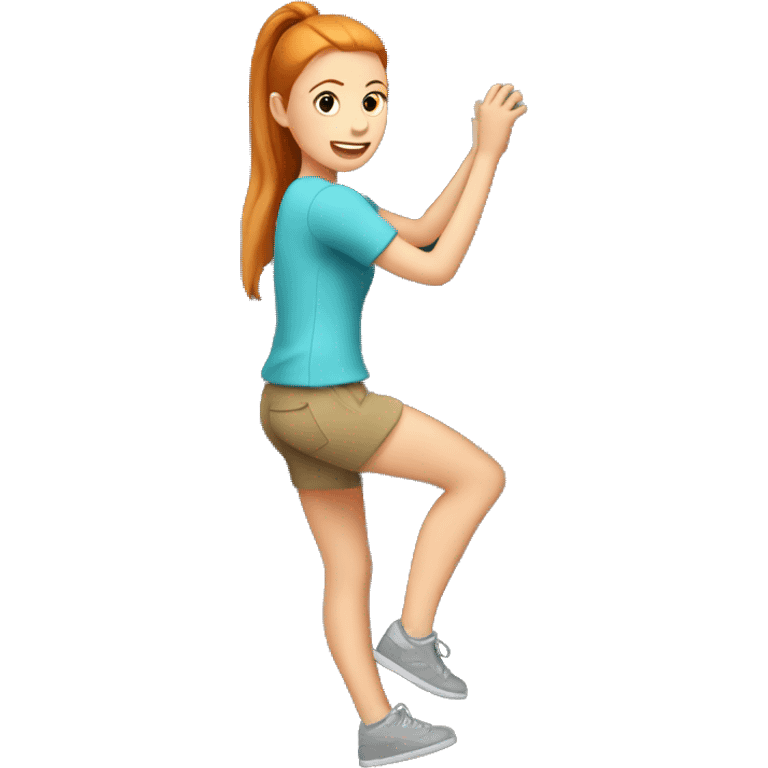 White girl with ginger ponytail climbing rock wall emoji