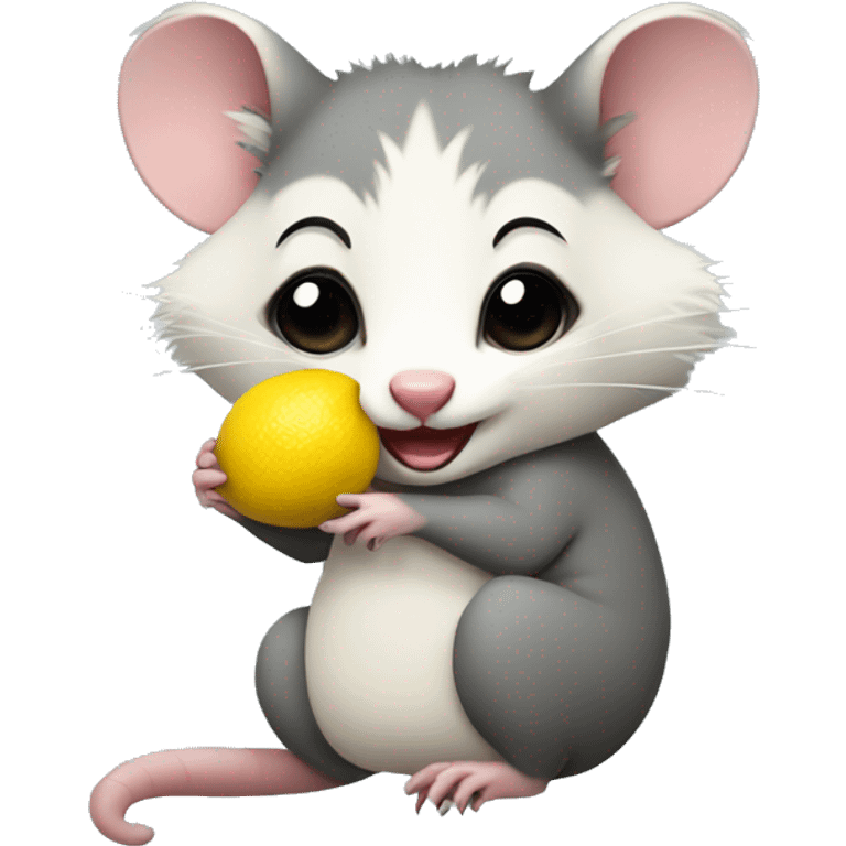 opossum holding a lemon emoji