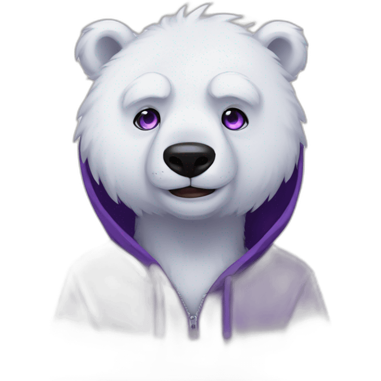 Male Anthro polar bear, black hoodie, purple eyes, anime style emoji