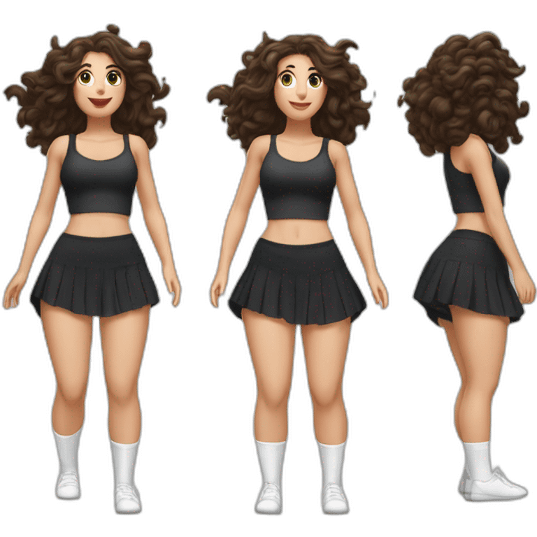 alistic-full-body-caucasian-curvy-beauty-jumping-short-black-skirt-back-and-front-views-strong-wind-white knickers-long-white-socks emoji