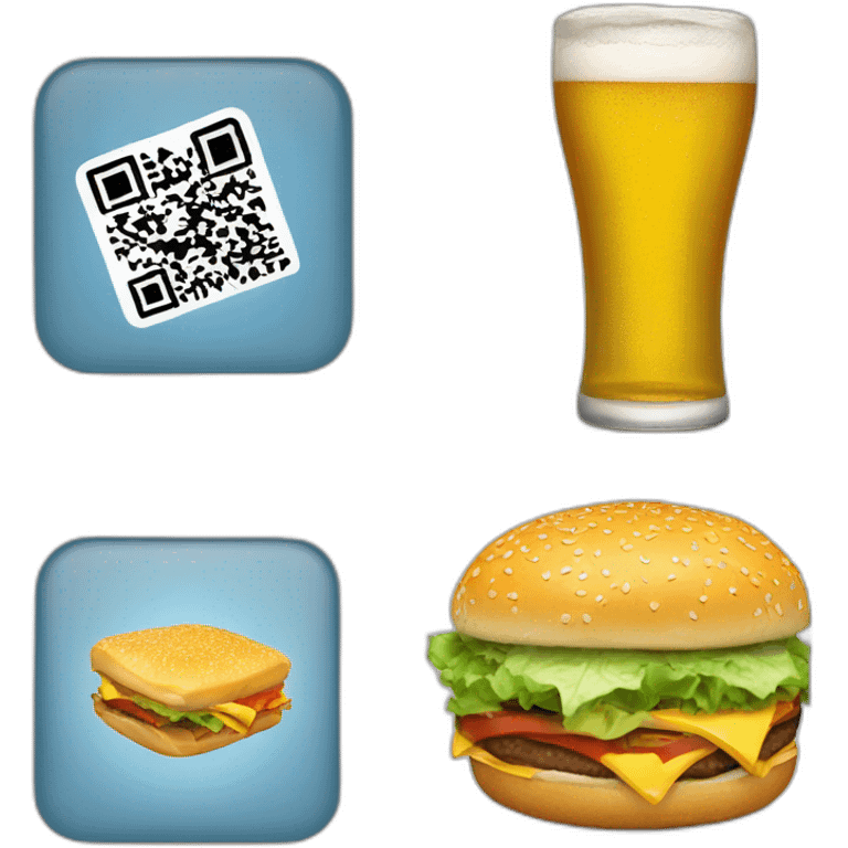 QR code, mobile phone, burger and beer emoji