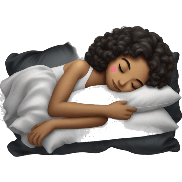 Hispanic girl with wavy hair sleeping on a black silk pillow  emoji