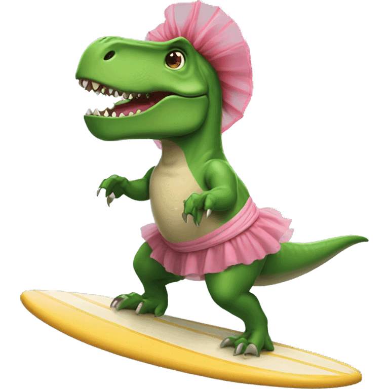 T-rex wearing a tutu on a surfboard emoji