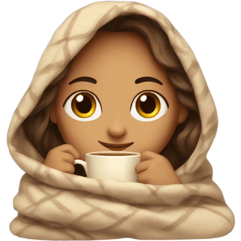 girl inside a blanket sipping coffee eyes closed emoji