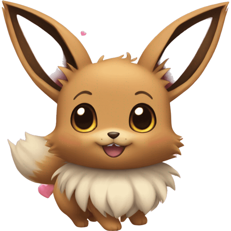 Eevee Pokemon with pink hearts around face emoji